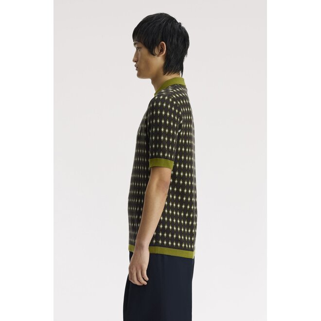 Open Collar Jacquard Knitted Shirt in Anchor Grey