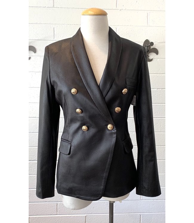 faux leather double breasted blazer