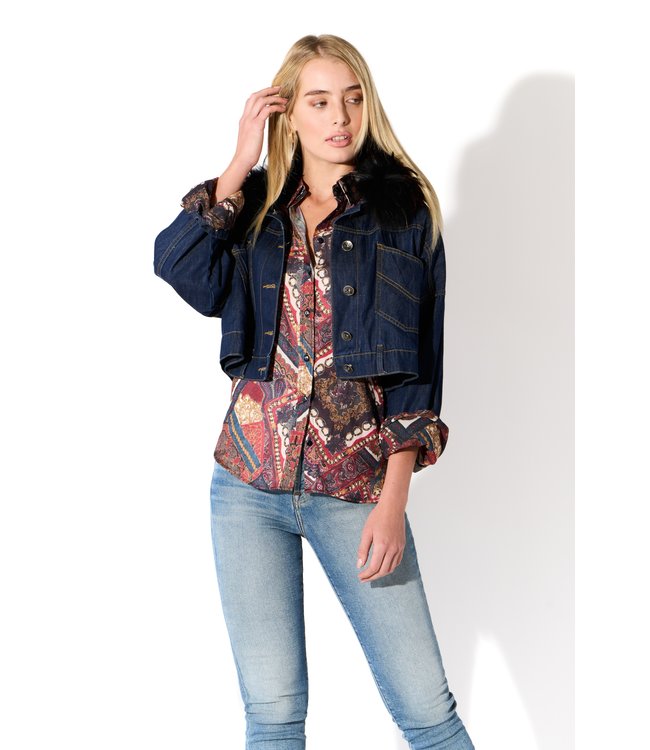 Oolala Cropped Denim Jacket w/ Fur 
