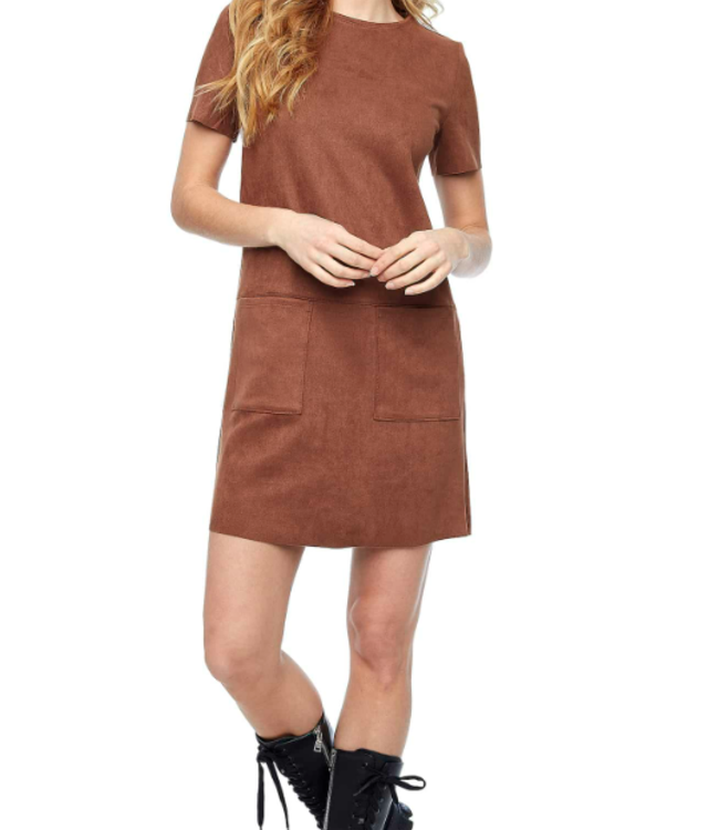 Tyler Madison Vegan S/S Suede Dress Tobacco