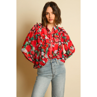 Hutch Floral Watercolor Ruffle Blouse