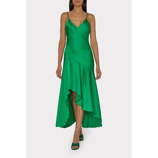 Milly Cali Emerald Hi-Low Cascade Slip Dress