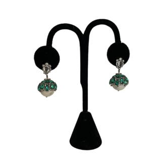 Theia Pearl Drop Earring with  Emerald Crystals