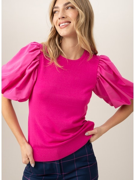 Trina Turk Rhea Pink Taffeta Sleeve Knit