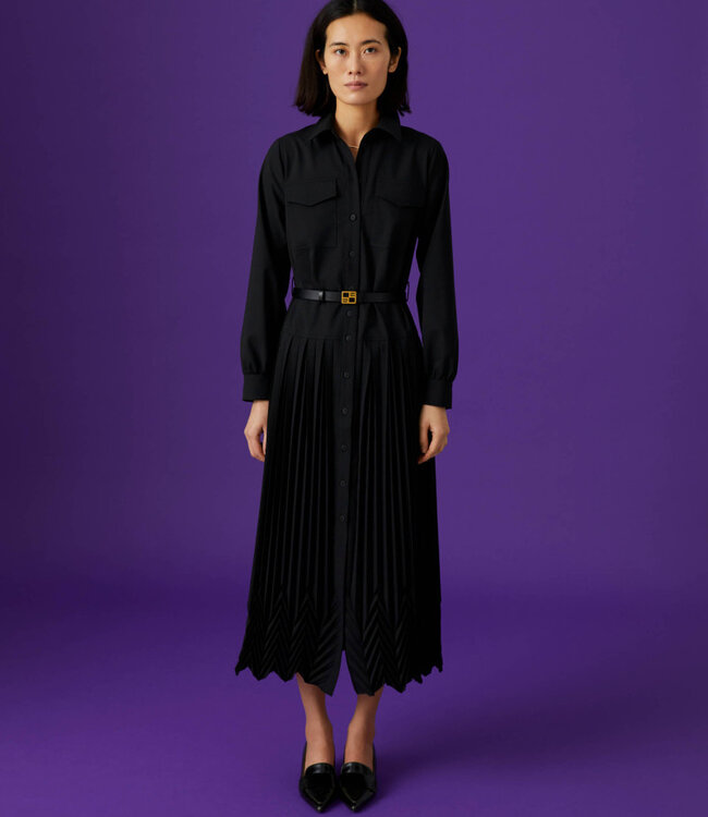 Beatrice B Black Pleated Shirt Midi Dress