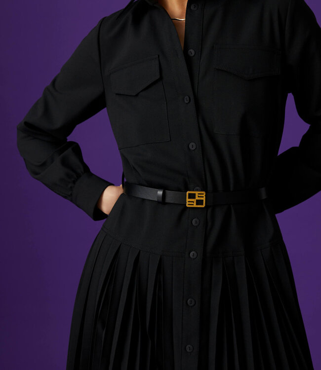 Beatrice B Black Pleated Shirt Midi Dress