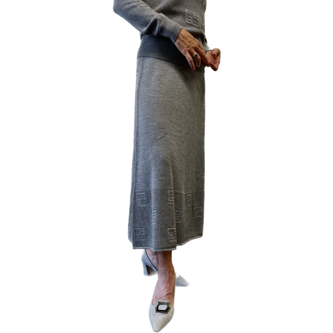 Beatrice B Grey Wool Midi Skirt