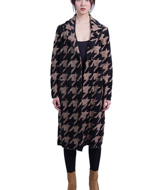 Love Token Camel/Black Houndstooth Sweater Coat