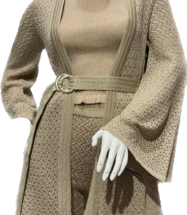 Paola Bernardi Dandara Belted Crochet Kimono Gold