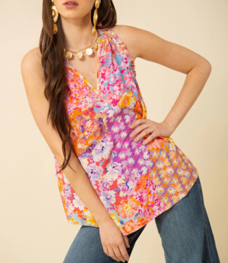 Hale Bob Adeline Coral Floral Halter Top