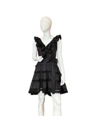 Oolala Ruffled Short Dress Black