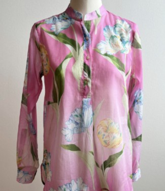 0039 Italy Janice Pink Floral Cotton Blouse