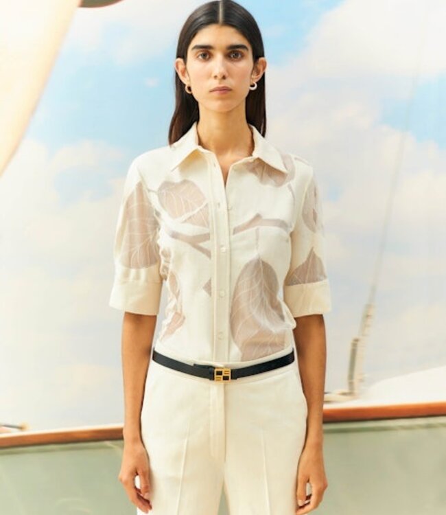 Beatrice B Coco Sheer Inlay Blouse