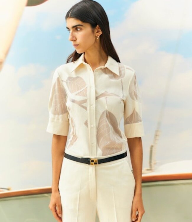 Beatrice B Coco Sheer Inlay Blouse