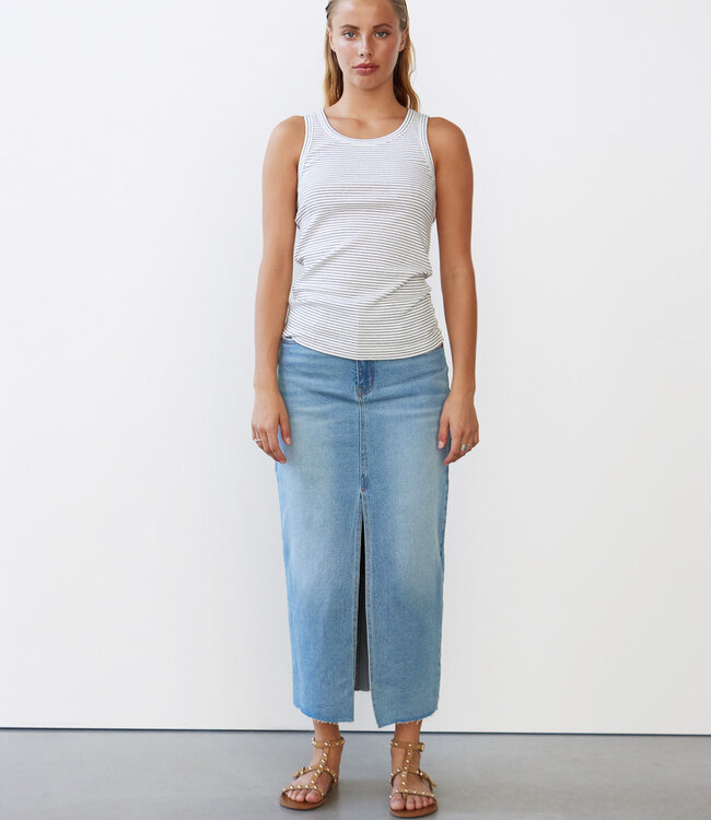 With Black Long Denim Skirt