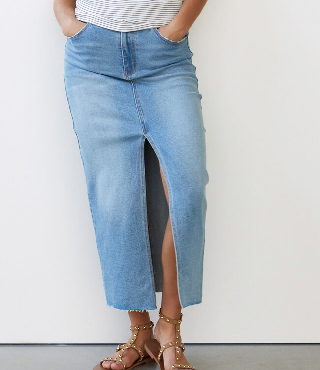 With Black Long Denim Skirt