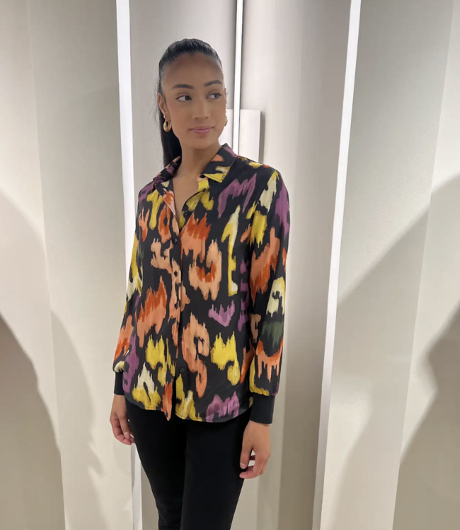 Oolala Button down with knit cuff  blouse