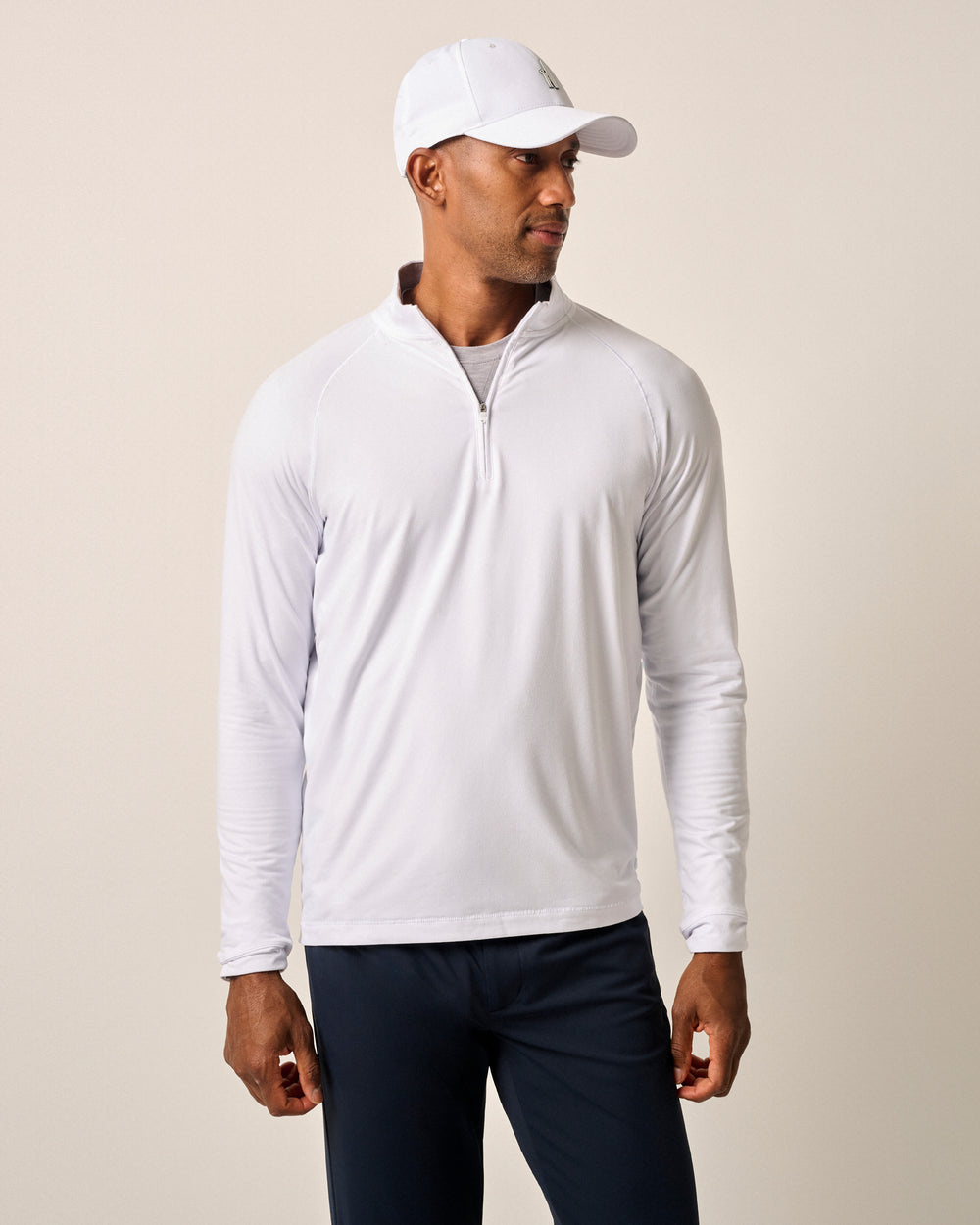 Johnnie-O White Freeborn 1/4 Zip Long Sleeve - Bettina's of Los Gatos