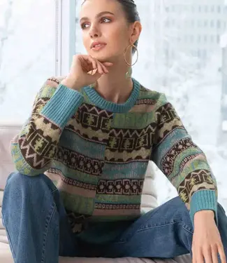 Alison Sheri Multi Printed Crew Sweater