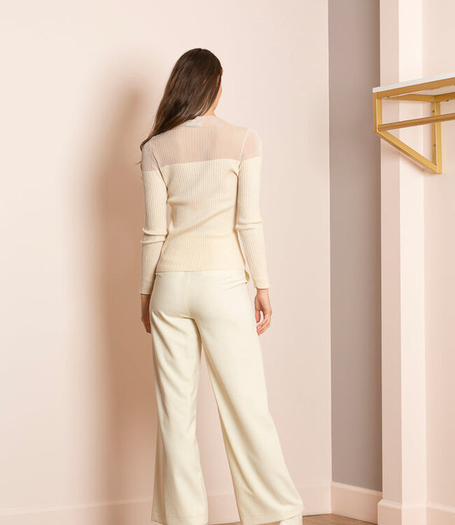 Jessie Liu Jocelyn  Sheer Yoke Sweater