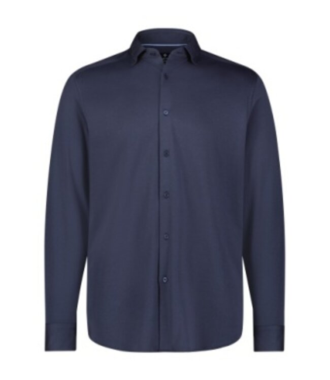 Luchiano Visconti Navy All Way Stretch Micro Melange Long Sleeve Knit Shirt