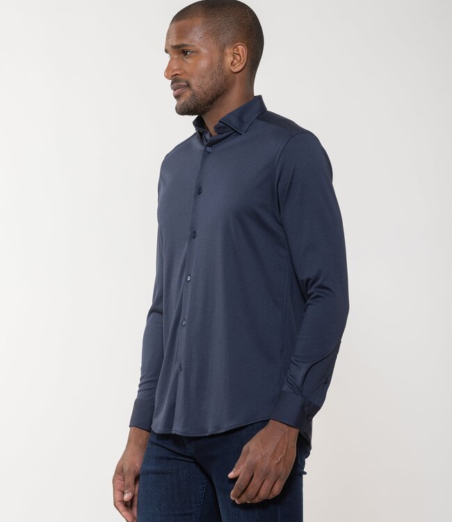 Luchiano Visconti Navy All Way Stretch Micro Melange Long Sleeve Knit Shirt