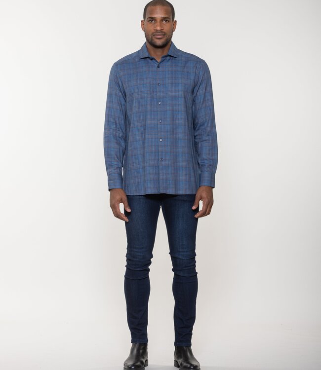 Luchiano Visconti Basket Weave Cross Stitch Woven Shirt With Euro Collar & Round Cuff