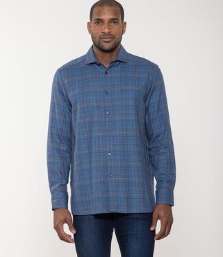 Luchiano Visconti Basket Weave Cross Stitch  Woven Shirt With Euro Collar & Round Cuff
