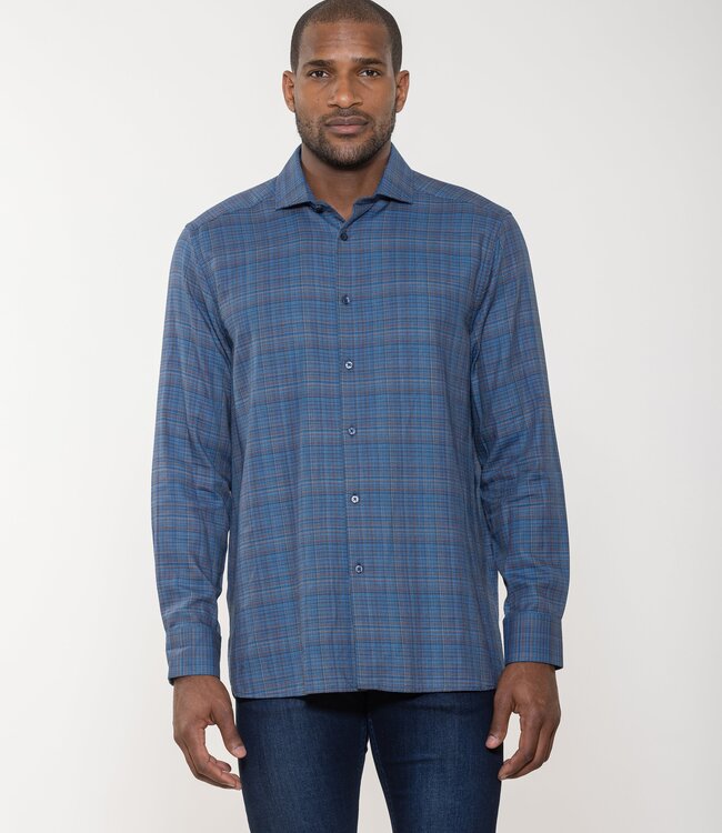 Luchiano Visconti Basket Weave Cross Stitch Woven Shirt With Euro Collar & Round Cuff