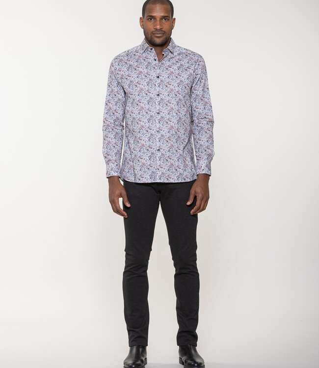 Luchiano Visconti Floral Paisley Printed Long Sleeve Woven Shirt With Euro Collar