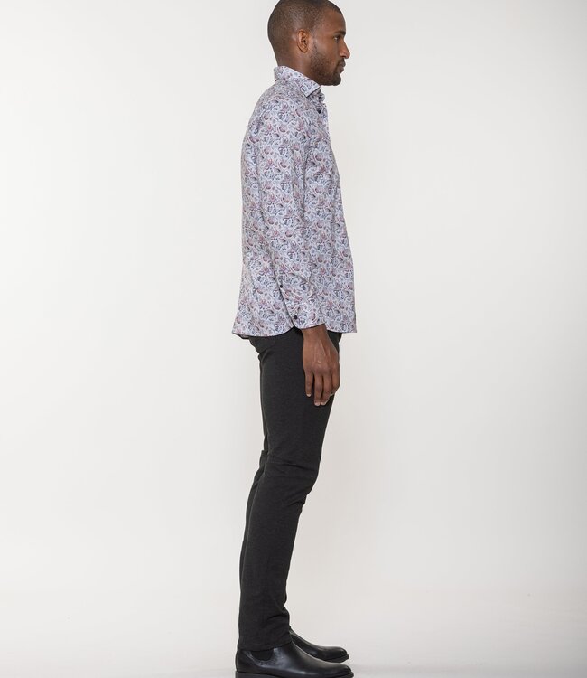 Luchiano Visconti Floral Paisley Printed Long Sleeve Woven Shirt With Euro Collar