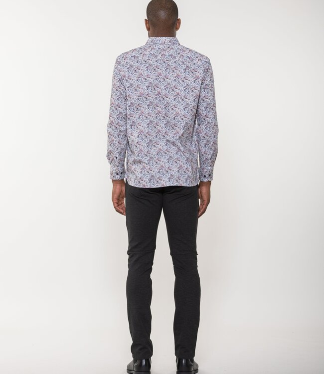 Luchiano Visconti Floral Paisley Printed Long Sleeve Woven Shirt With Euro Collar