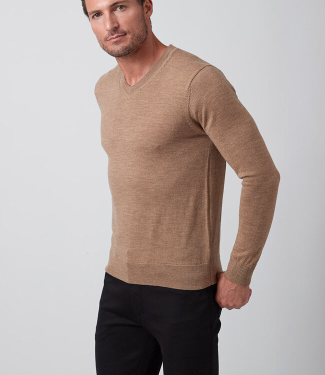 Raffi Camel Merino V Neck Sweater
