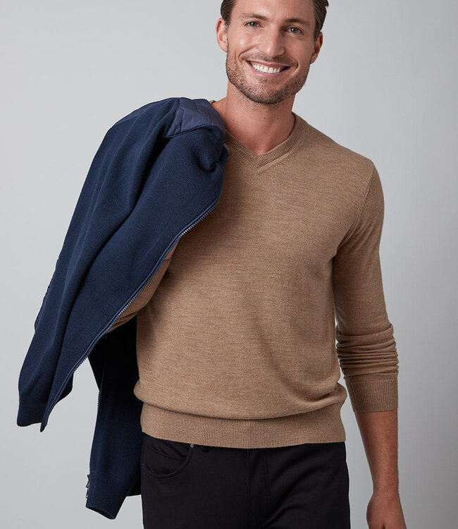 Raffi Camel Merino V Neck Sweater