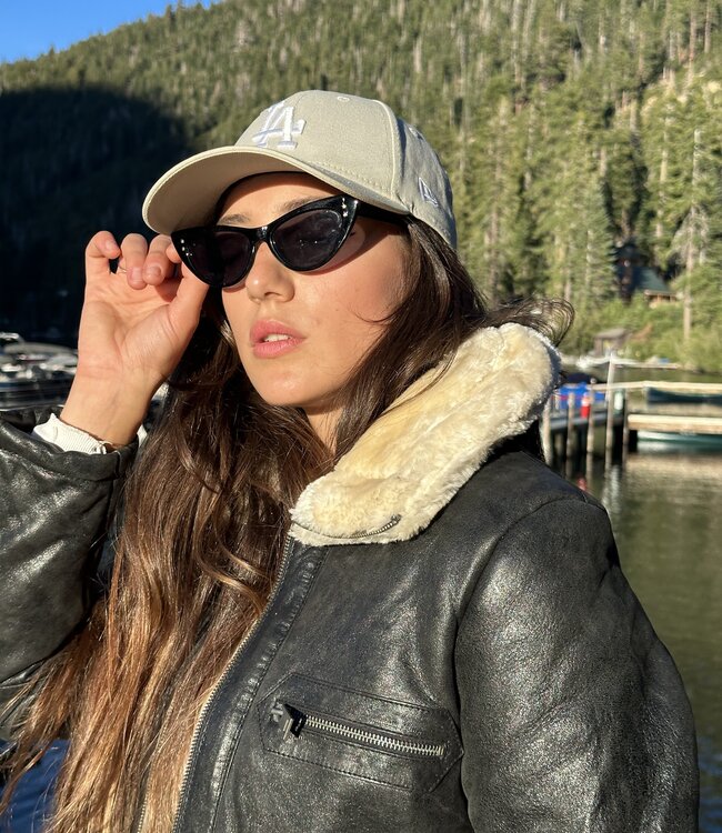 uhuru Black Leather Belted Fur Lined Coat