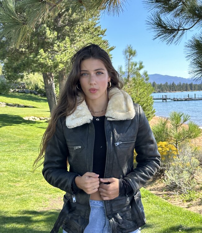 uhuru Black Leather Belted Fur Lined Coat