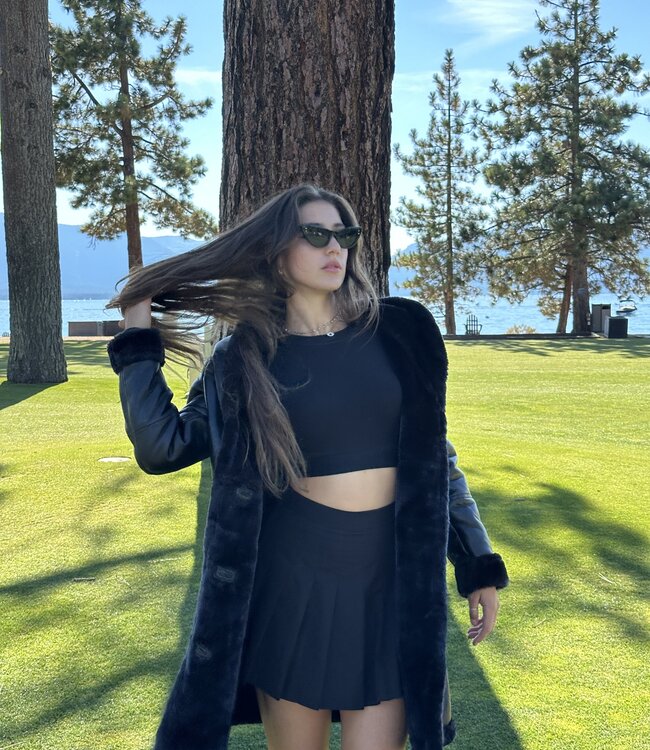 uhuru Black Leather Hooded Long Coat