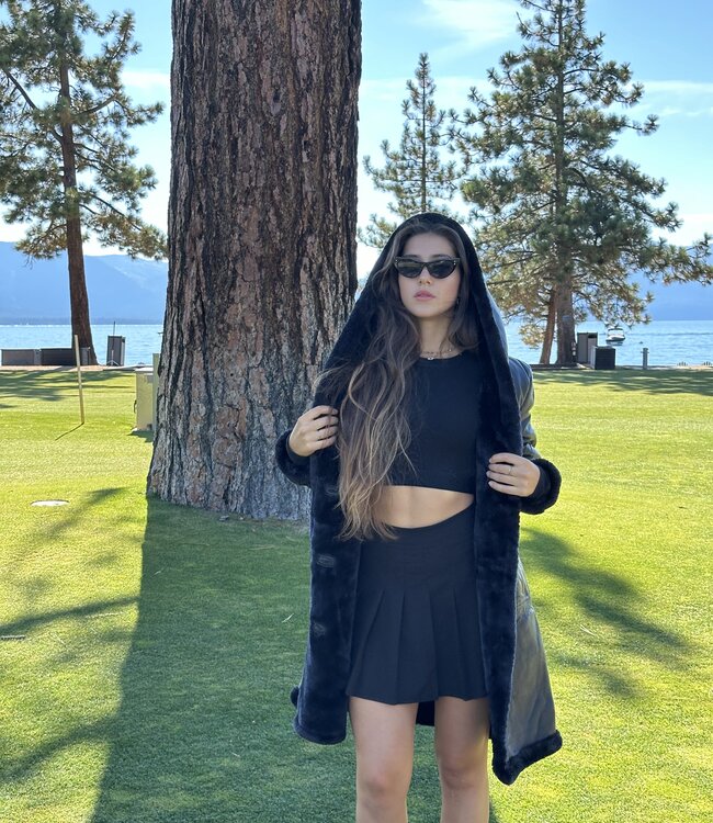 uhuru Black Leather Hooded Long Coat