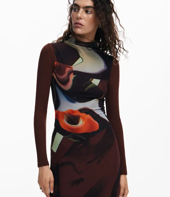 Desigual Midi dress with long sleeves and Arty print