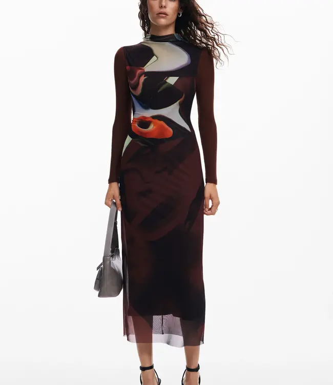 Desigual Midi dress with long sleeves and Arty print