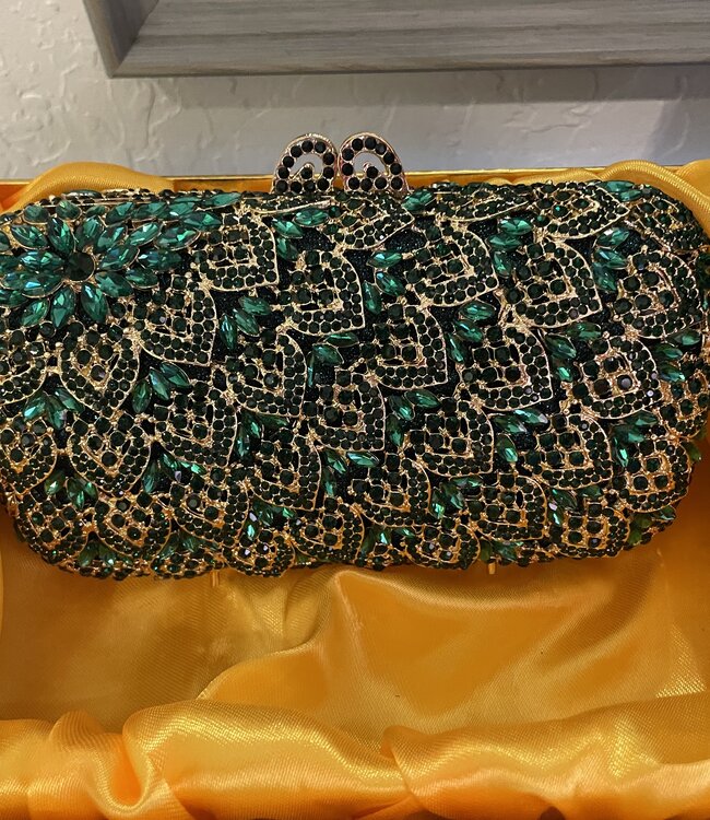 Bijoux Bijoux Green Gold Crystal Evening Bag