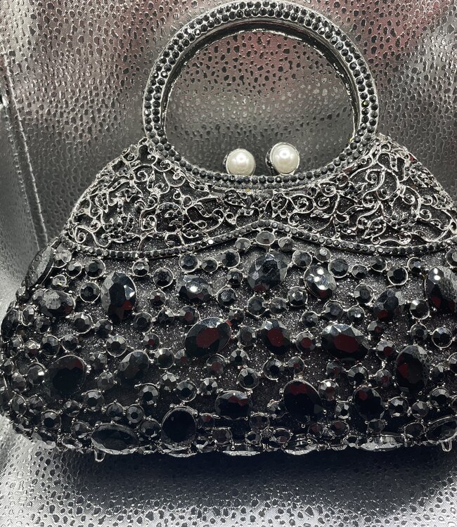 Bijoux Bijoux Black Crystal Evening Bag w/Handle