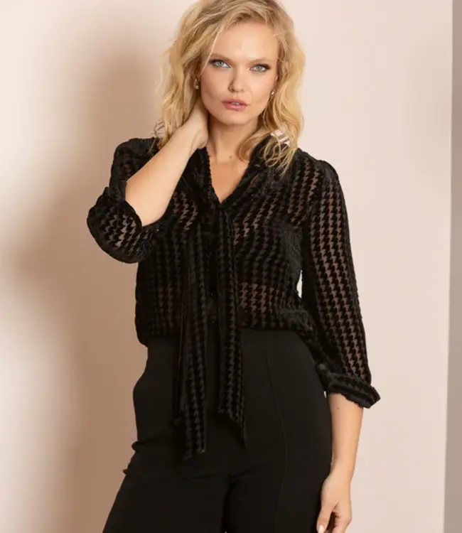 Jessie Liu Rosalie Velvet Burn-Out Silk Blouse