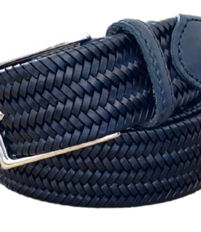 Braided Stretch Leather Belt Navy