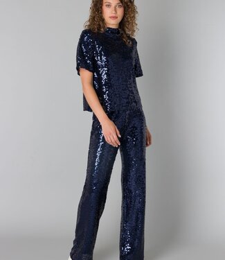 Yest Navy Crop Sequin Top