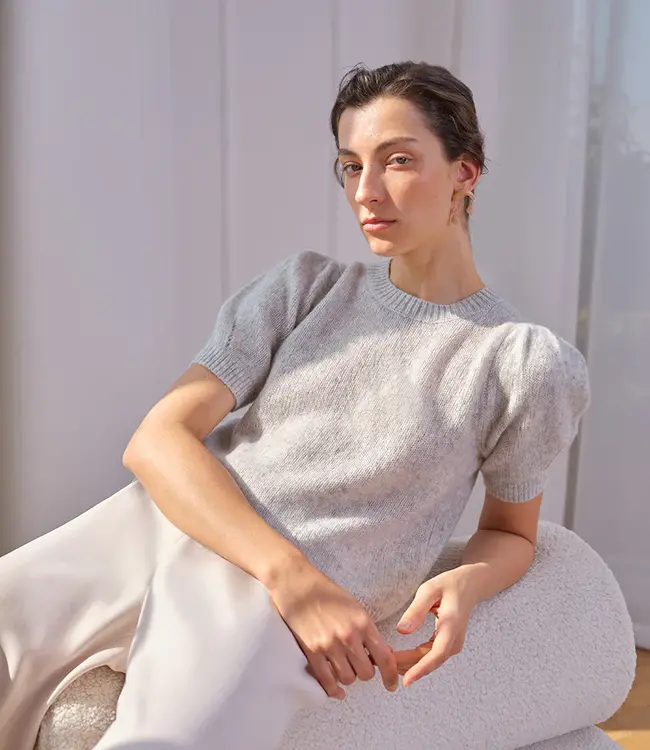 W.Cashmere Aria Mist Puff Short Sleeve Sweater