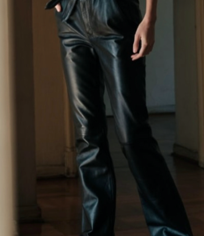 uhuru Black Leather Belted Pants