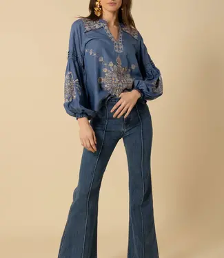 Hale Bob Chambray Embroidered V Neck