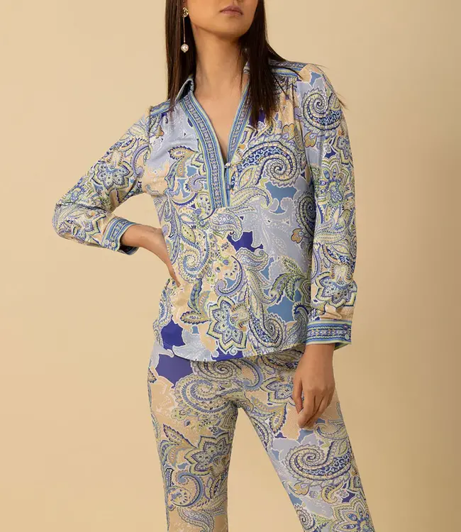 Hale Bob Blue Collar Print Blouse