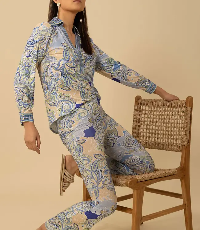 Hale Bob Blue Collar Print Blouse